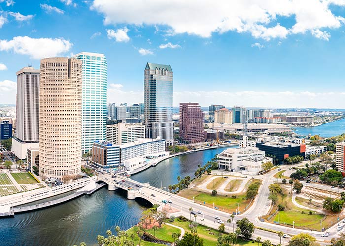 An aerial view of the city of Tampa.